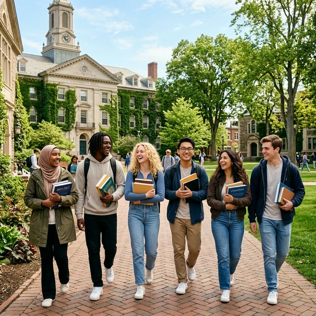 Happy students at university campus